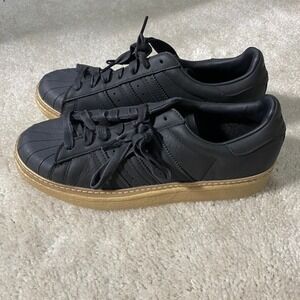 Adidas Superstar Shoes Womens 8.5 80s Bold Black Leather Sneakers B28041